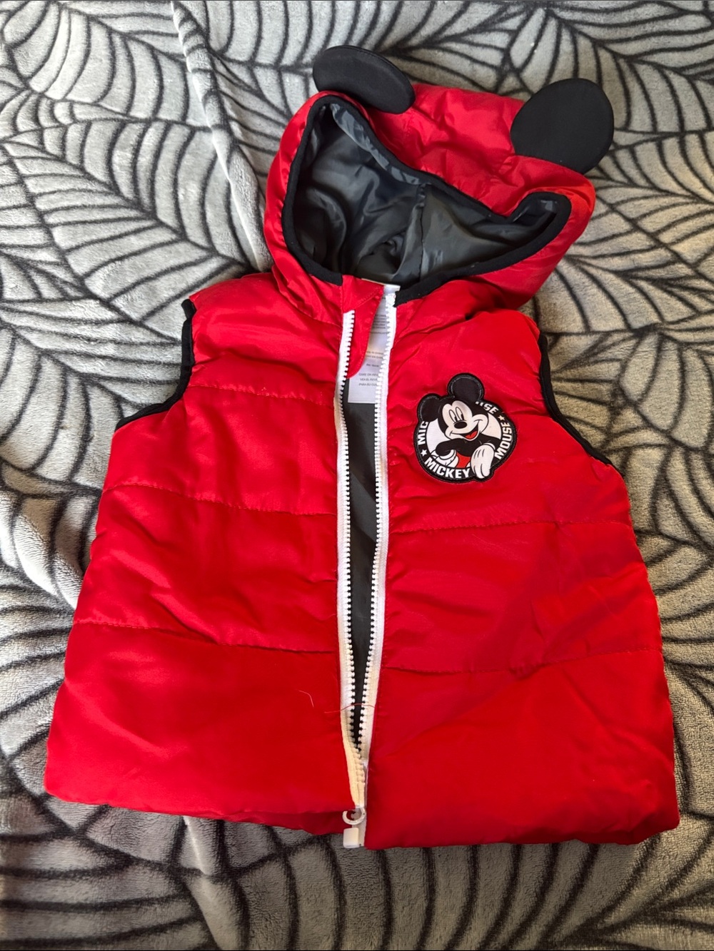 Disney Red Puffer Mickey Vest w/ Mickey Ears on Hood SO CUTE - Size 2T